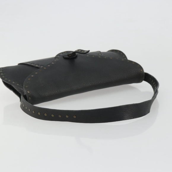CELINE Shoulder Bag Leather Black Auth 188867V