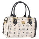 MCM Vicetos Logogram Boston Bag PVC Leather 2way White Gold Auth 188869-1