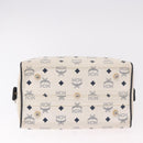 MCM Vicetos Logogram Boston Bag PVC Leather 2way White Gold Auth 188869-5