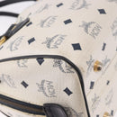 MCM Vicetos Logogram Boston Bag PVC Leather 2way White Gold Auth 188869-16