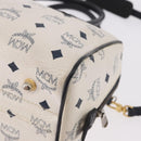 MCM Vicetos Logogram Boston Bag PVC Leather 2way White Gold Auth 188869-17