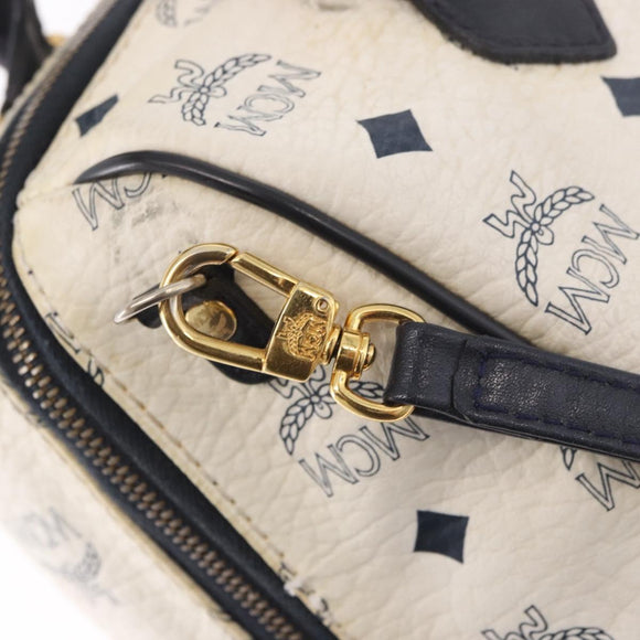 MCM Vicetos Logogram Boston Bag PVC Leather 2way White Gold Auth 188869