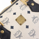 MCM Vicetos Logogram Boston Bag PVC Leather 2way White Gold Auth 188869-12