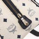 MCM Vicetos Logogram Boston Bag PVC Leather 2way White Gold Auth 188869-19