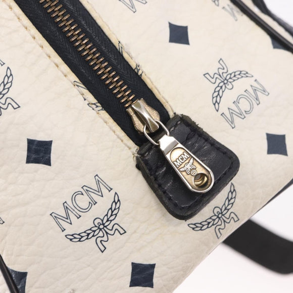 MCM Vicetos Logogram Boston Bag PVC Leather 2way White Gold Auth 188869