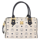 MCM Vicetos Logogram Boston Bag PVC Leather 2way White Gold Auth 188869-13