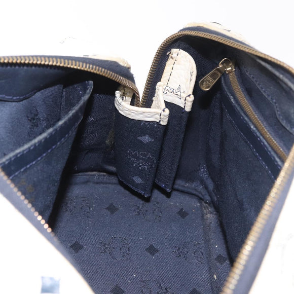 MCM Vicetos Logogram Boston Bag PVC Leather 2way White Gold Auth 188869