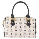 MCM Vicetos Logogram Boston Bag PVC Leather 2way White Gold Auth 188869-2
