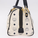 MCM Vicetos Logogram Boston Bag PVC Leather 2way White Gold Auth 188869-3