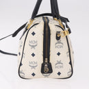 MCM Vicetos Logogram Boston Bag PVC Leather 2way White Gold Auth 188869-4