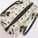 MCM Vicetos Logogram Boston Bag PVC Leather 2way White Gold Auth 188869-6