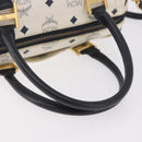 MCM Vicetos Logogram Boston Bag PVC Leather 2way White Gold Auth 188869-7