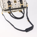 MCM Vicetos Logogram Boston Bag PVC Leather 2way White Gold Auth 188869-9