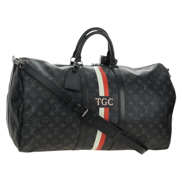 LOUIS VUITTON Monogram Eclipse Keepall Bandouliere 55 Boston Bag LV Auth 188879V