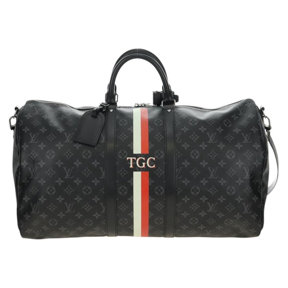 LOUIS VUITTON Monogram Eclipse Keepall Bandouliere 55 Boston Bag LV Auth 188879V