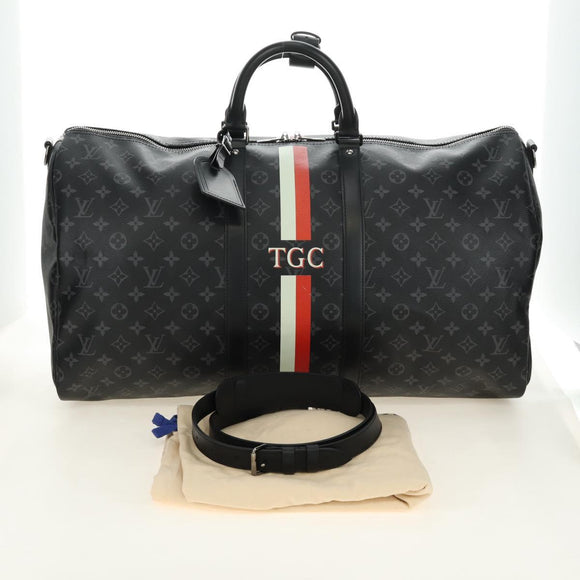 LOUIS VUITTON Monogram Eclipse Keepall Bandouliere 55 Boston Bag LV Auth 188879V