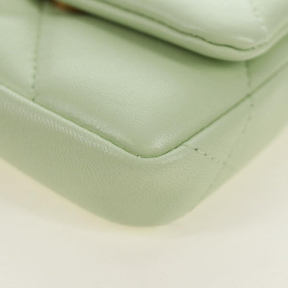 CHANEL Matelasse 19 Chain Bag Lamb Skin Gold Light green CC Auth 188887SAM