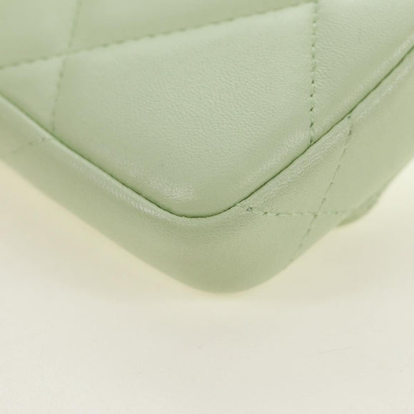 CHANEL Matelasse 19 Chain Bag Lamb Skin Gold Light green CC Auth 188887SAM
