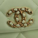 CHANEL Matelasse 19 Chain Bag Lamb Skin Gold Light green CC Auth 188887SAM-18