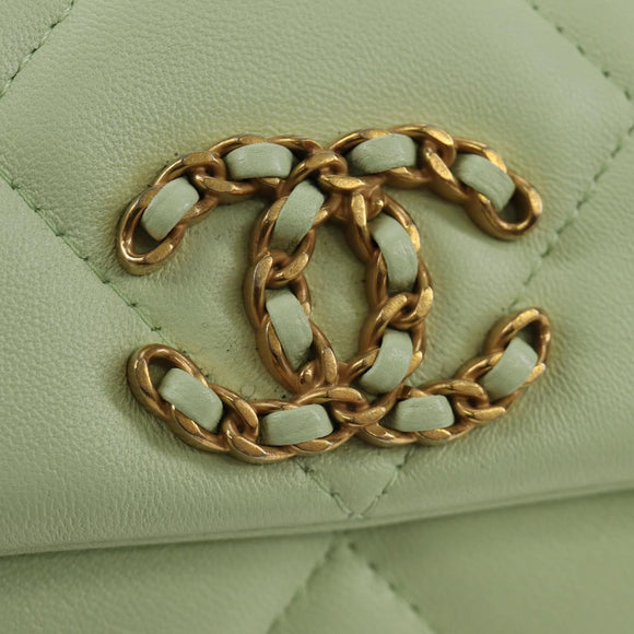 CHANEL Matelasse 19 Chain Bag Lamb Skin Gold Light green CC Auth 188887SAM