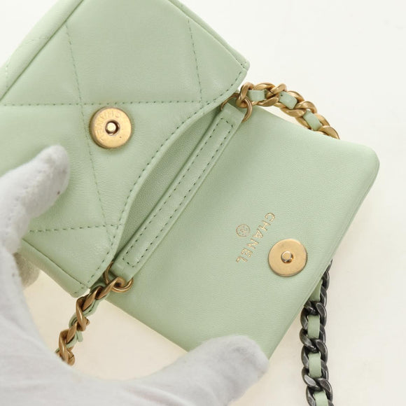CHANEL Matelasse 19 Chain Bag Lamb Skin Gold Light green CC Auth 188887SAM