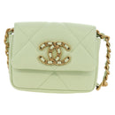 CHANEL Matelasse 19 Chain Bag Lamb Skin Gold Light green CC Auth 188887SAM-2