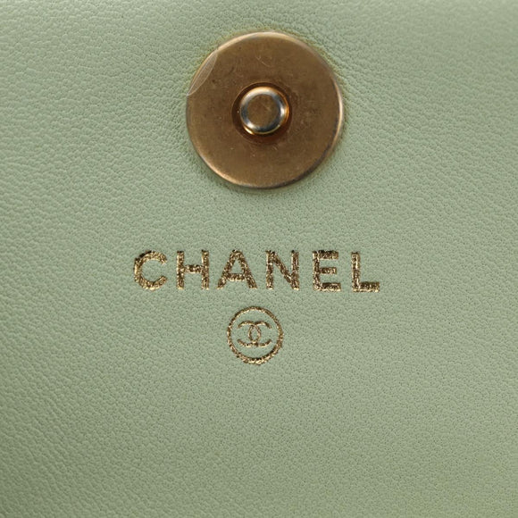CHANEL Matelasse 19 Chain Bag Lamb Skin Gold Light green CC Auth 188887SAM