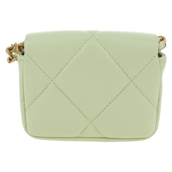 CHANEL Matelasse 19 Chain Bag Lamb Skin Gold Light green CC Auth 188887SAM