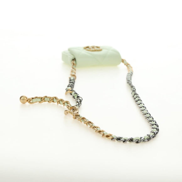 CHANEL Matelasse 19 Chain Bag Lamb Skin Gold Light green CC Auth 188887SAM