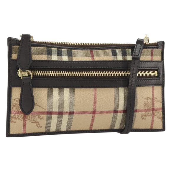 BURBERRY Nova Check Shoulder Bag PVC Beige Gold Auth 188891A