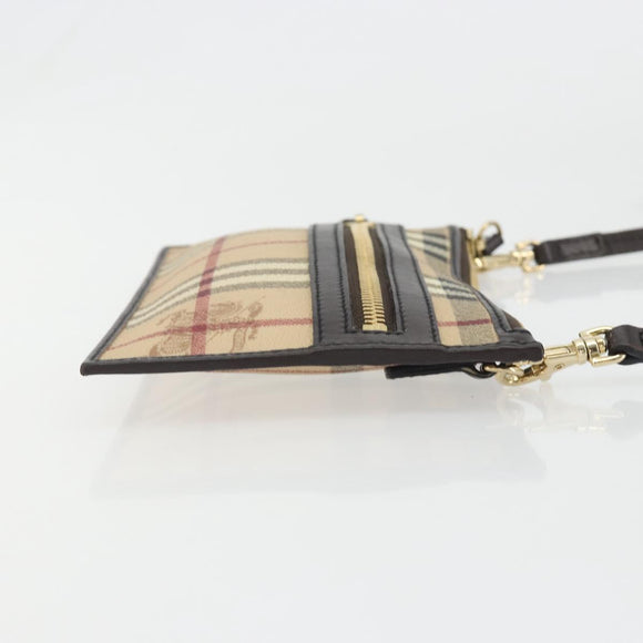 BURBERRY Nova Check Shoulder Bag PVC Beige Gold Auth 188891A
