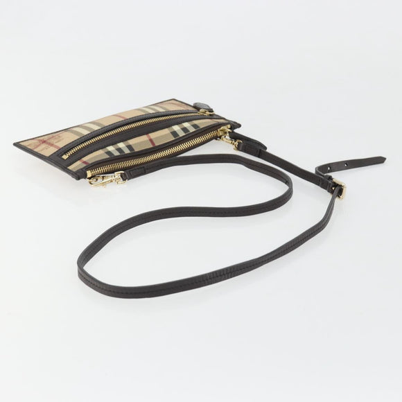 BURBERRY Nova Check Shoulder Bag PVC Beige Gold Auth 188891A