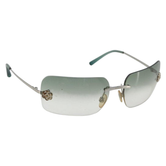 CHANEL Camelia Sunglasses metal Green CC Auth 188892
