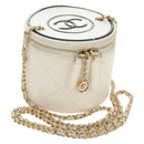 CHANEL Matelasse Chain Vanity Bag Lamb Skin White Gold CC Auth 188894SAM-1