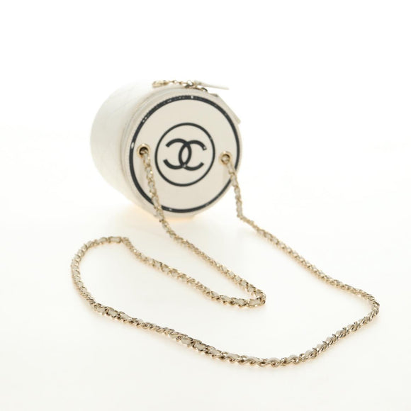 CHANEL Matelasse Chain Vanity Bag Lamb Skin White Gold CC Auth 188894SAM