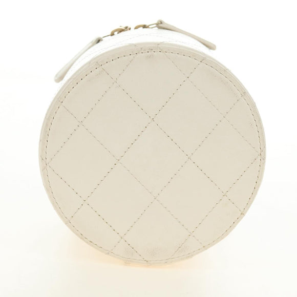 CHANEL Matelasse Chain Vanity Bag Lamb Skin White Gold CC Auth 188894SAM