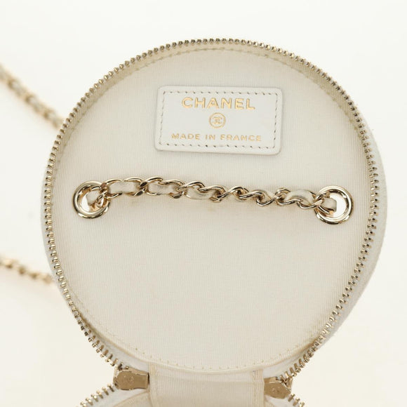 CHANEL Matelasse Chain Vanity Bag Lamb Skin White Gold CC Auth 188894SAM