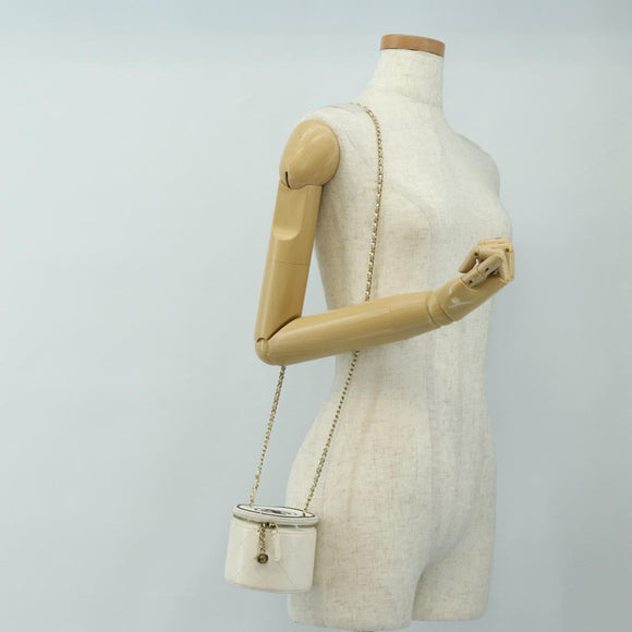 CHANEL Matelasse Chain Vanity Bag Lamb Skin White Gold CC Auth 188894SAM