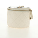 CHANEL Matelasse Chain Vanity Bag Lamb Skin White Gold CC Auth 188894SAM-3