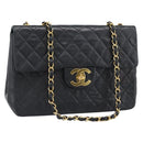 CHANEL Big Matelasse34 Chain Shoulder Bag Lamb Skin Black Gold CC Auth 188910V-1