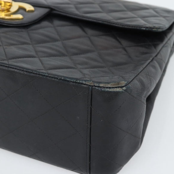 CHANEL Big Matelasse34 Chain Shoulder Bag Lamb Skin Black Gold CC Auth 188910V