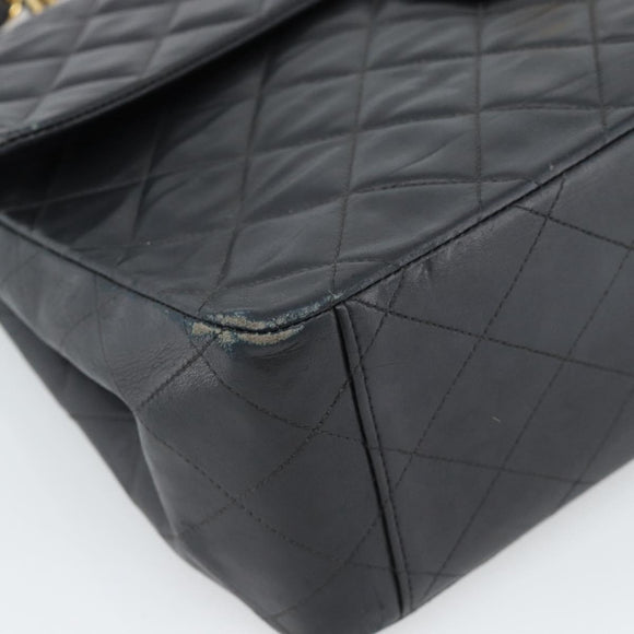 CHANEL Big Matelasse34 Chain Shoulder Bag Lamb Skin Black Gold CC Auth 188910V