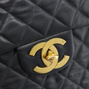 CHANEL Big Matelasse34 Chain Shoulder Bag Lamb Skin Black Gold CC Auth 188910V-17