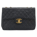 CHANEL Big Matelasse34 Chain Shoulder Bag Lamb Skin Black Gold CC Auth 188910V-13