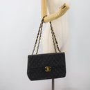 CHANEL Big Matelasse34 Chain Shoulder Bag Lamb Skin Black Gold CC Auth 188910V-25