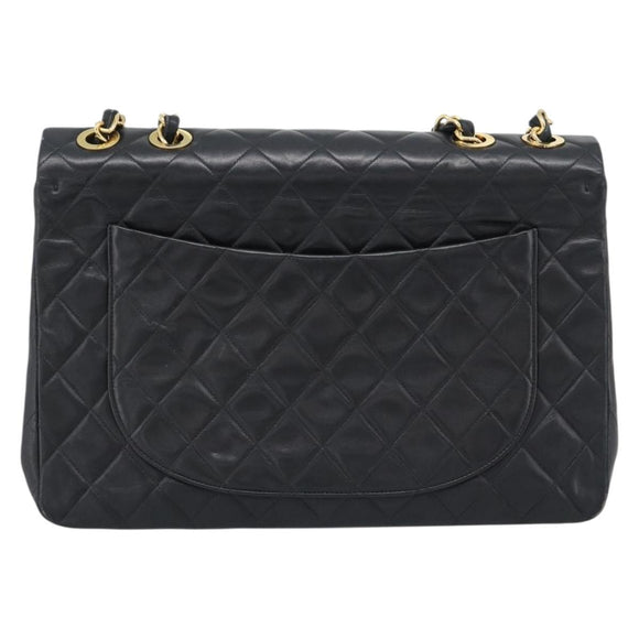 CHANEL Big Matelasse34 Chain Shoulder Bag Lamb Skin Black Gold CC Auth 188910V