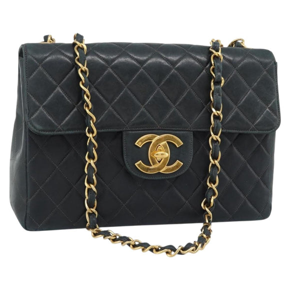 CHANEL Big Matelasse30 Chain Shoulder Bag Leather Black Gold CC Auth 188911V