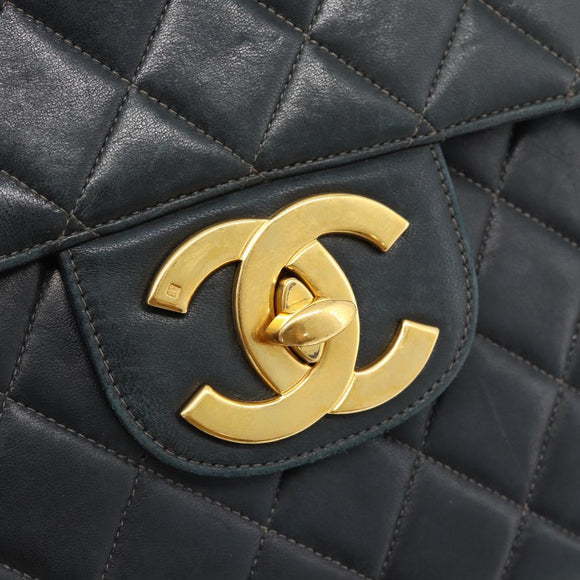 CHANEL Big Matelasse30 Chain Shoulder Bag Leather Black Gold CC Auth 188911V