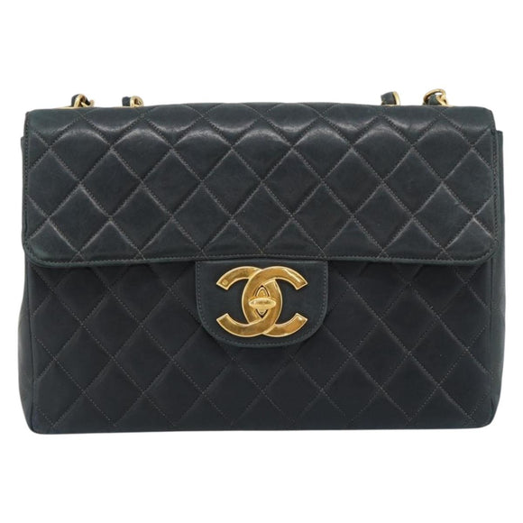 CHANEL Big Matelasse30 Chain Shoulder Bag Leather Black Gold CC Auth 188911V