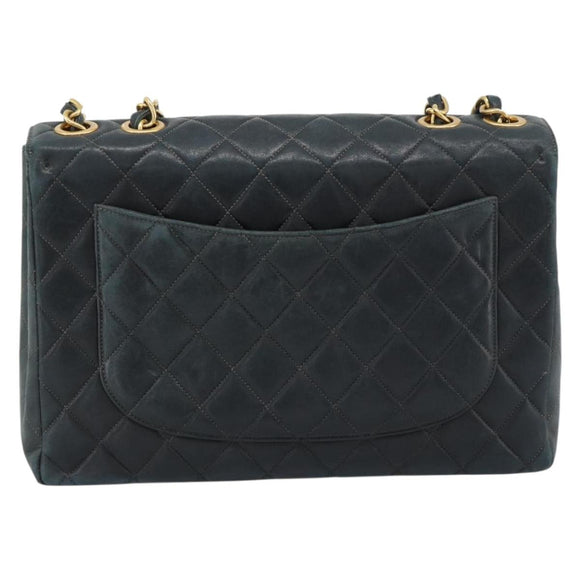CHANEL Big Matelasse30 Chain Shoulder Bag Leather Black Gold CC Auth 188911V